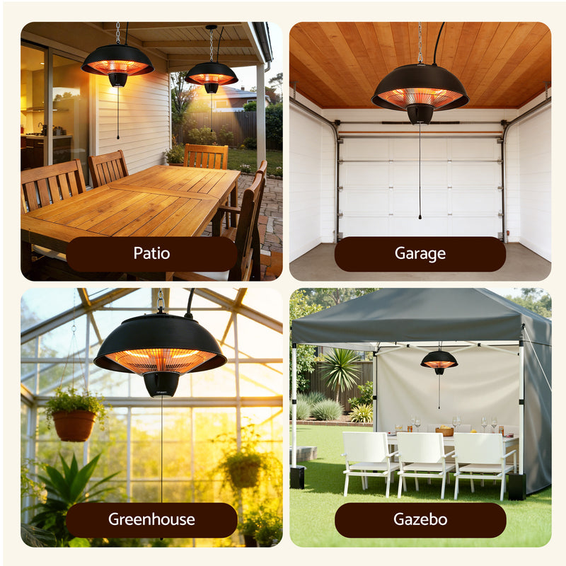 Danoz HeatingSmart - Devanti 1500W Electric Patio Infrared Heater Hanging Heaters Ceiling Mounted Remote