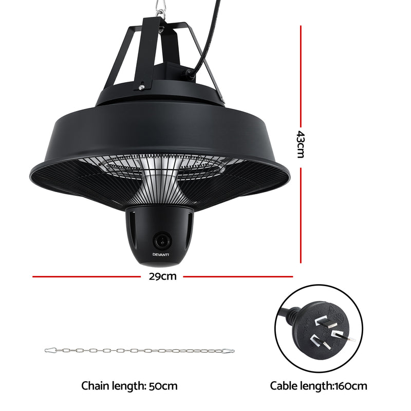 Danoz HeatingSmart - Devanti 2000W Electric Patio Heater Ceiling Mounted Hanging Heaters Remote