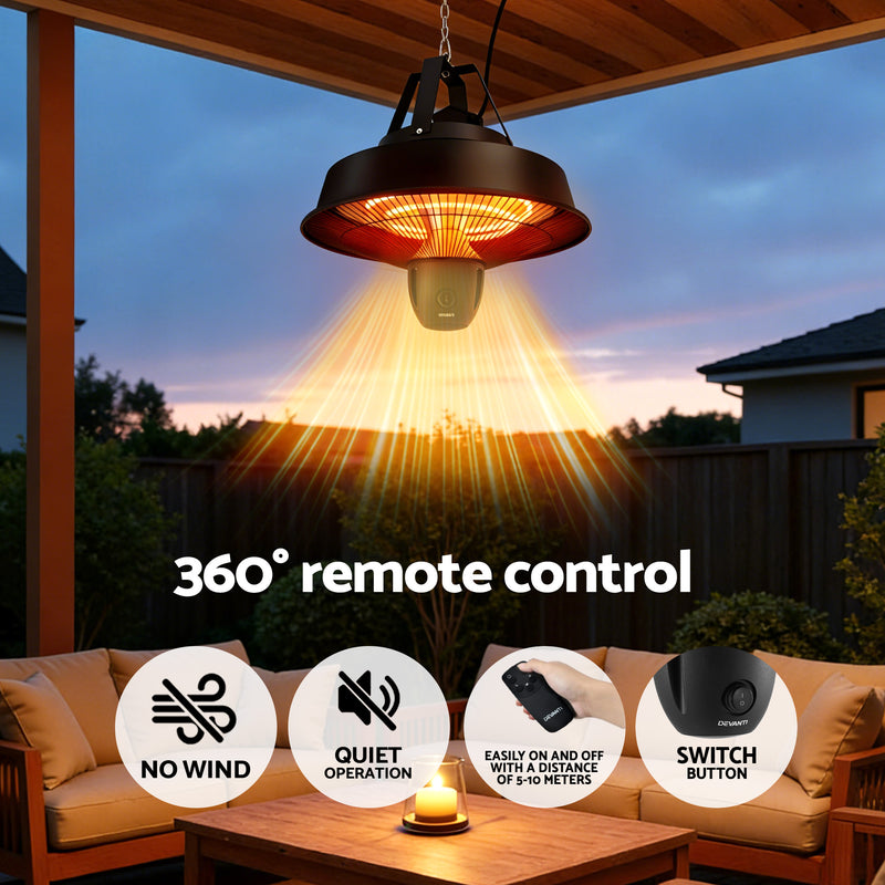 Danoz HeatingSmart - Devanti 2000W Electric Patio Heater Ceiling Mounted Hanging Heaters Remote