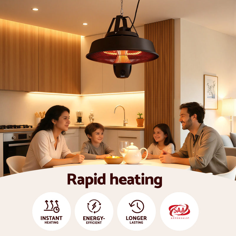 Danoz HeatingSmart - Devanti 2000W Electric Patio Heater Ceiling Mounted Hanging Heaters Remote