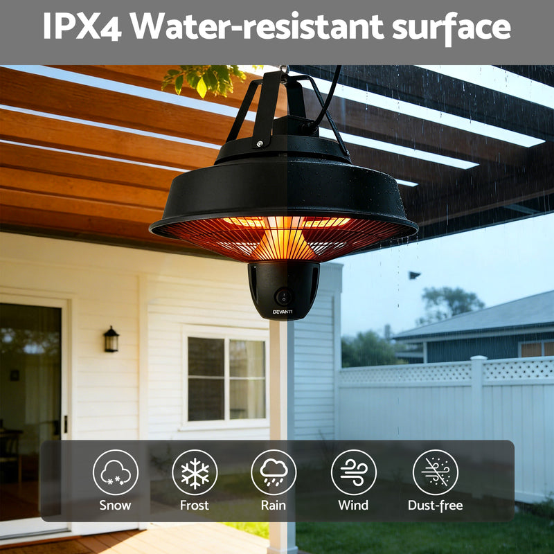 Danoz HeatingSmart - Devanti 2000W Electric Patio Heater Ceiling Mounted Hanging Heaters Remote