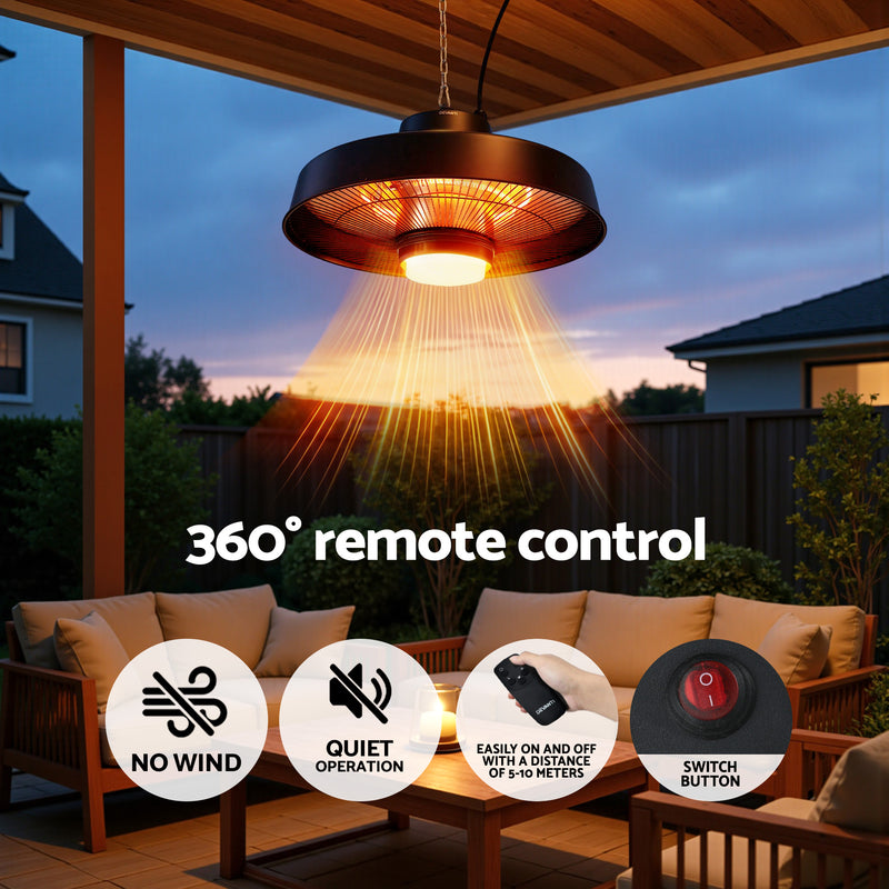 Danoz HeatingSmart - Devanti 2000W Outdoor Electric Patio Heater Ceiling Mount with LED Light Remote
