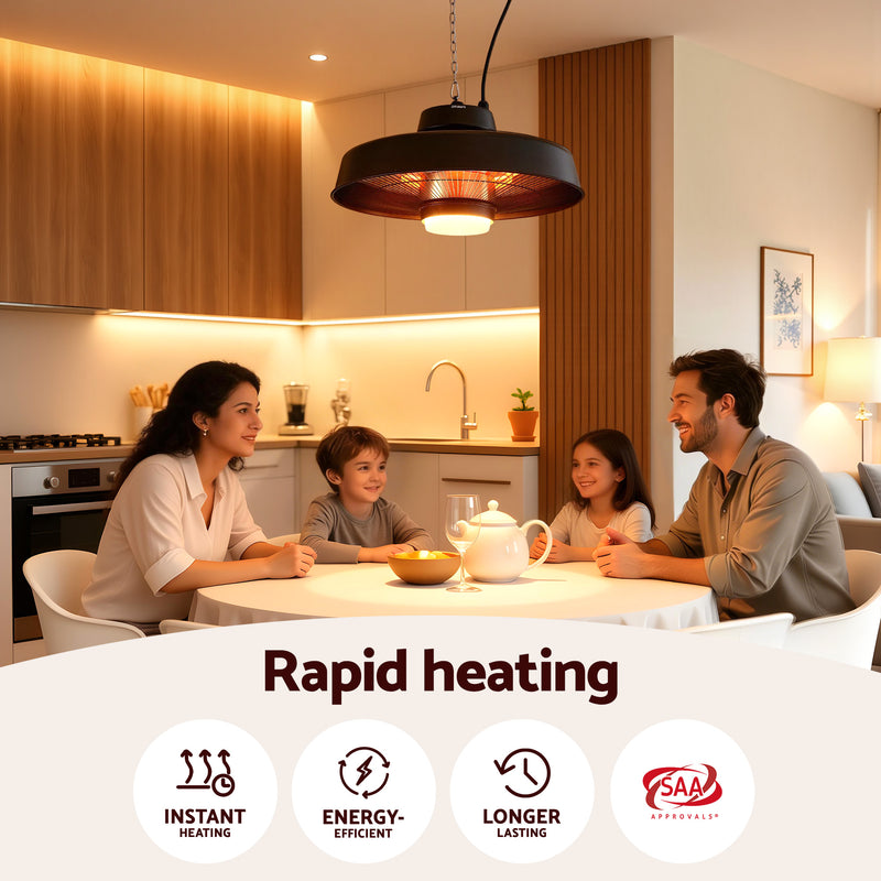 Danoz HeatingSmart - Devanti 2000W Outdoor Electric Patio Heater Ceiling Mount with LED Light Remote