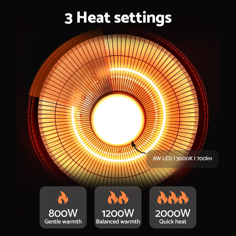 Danoz HeatingSmart - Devanti 2000W Outdoor Electric Patio Heater Ceiling Mount with LED Light Remote