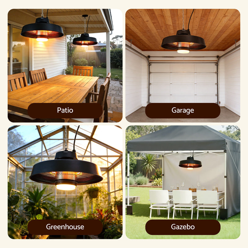 Danoz HeatingSmart - Devanti 2000W Outdoor Electric Patio Heater Ceiling Mount with LED Light Remote
