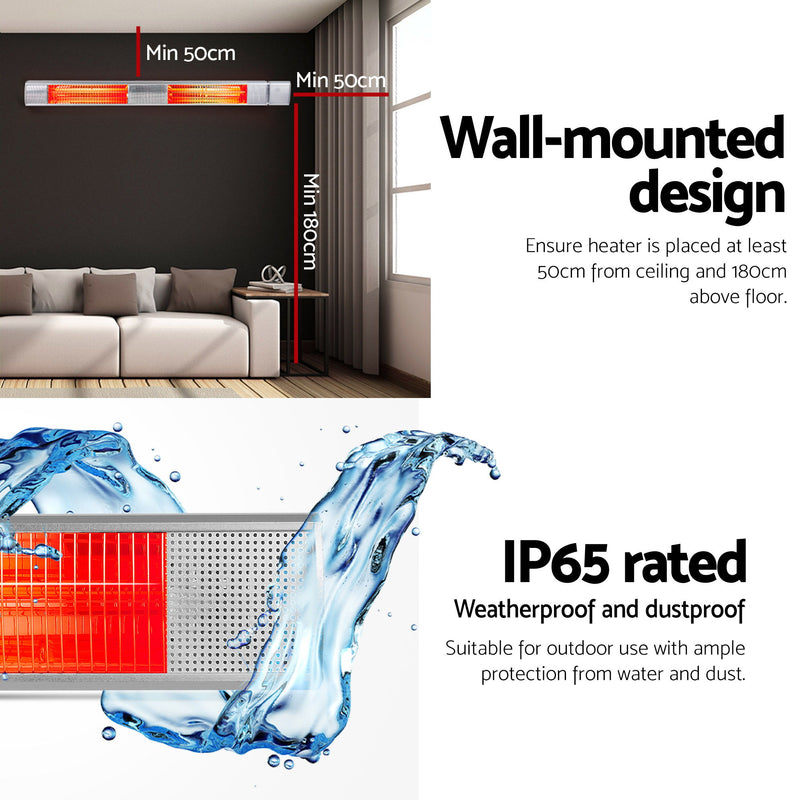 Danoz HeatingSmart - Devanti Electric Strip Heater Infrared Radiant Heaters 3000W - Nice Deals!