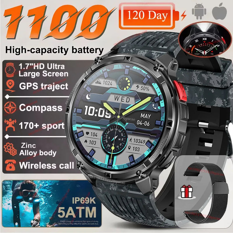 ⌚ Danoz WatchSmart | Ola Esporte T-Rex3 Ultra Smart Watch | 1100mAh | 1.7" AMOLED | Bluetooth 5.2 Calls | 100+ Sports | GPS | IP68 | LED Flashlight | 10 Colours