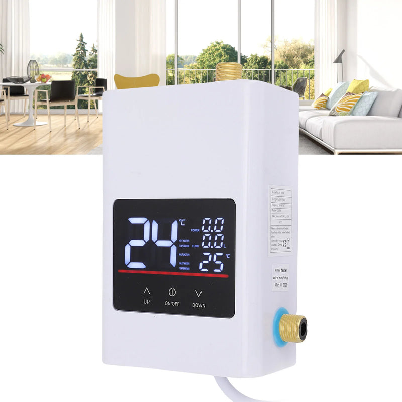 Danoz DIYSmart - Tankless Water Heater Electric Instant Hot with LCD Touch Digital Screen for Kitchen Bathroom Apartment Home White