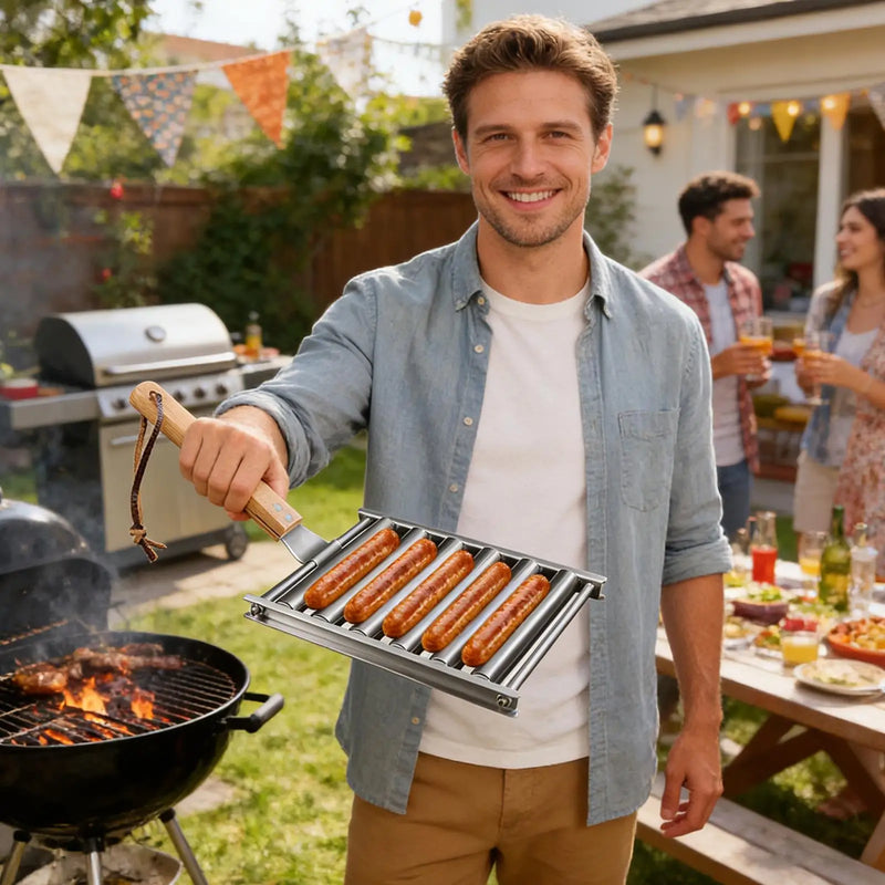Danoz CookSmart - Hot Dog Grill Roller Stainless Steel Food Grade Rack Hot Dog Sausage Grill Roller for Outdoor Garden Yard Picnic Camping Party