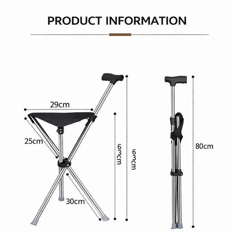 🦴 Danoz AidSmart | Adjustable Walking Cane Seat | Portable Folding Stool | Non-Slip T-Handle | Carbon Steel | Rubber Tip | Lightweight Outdoor Walking Stick | Black ✨