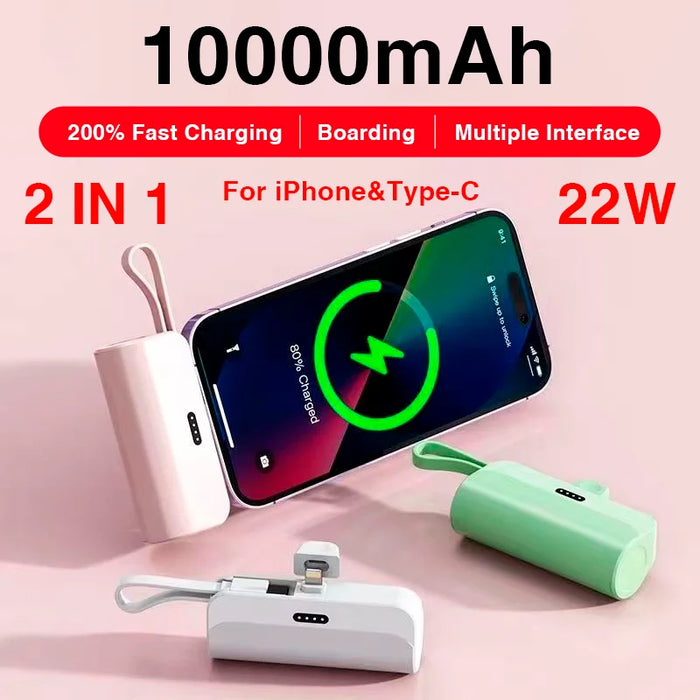 Danoz Direct - 10000mAh Mini Portable Power Bank External Battery Plug Play Power Bank Type C Fast Effective Charger For iPhone Samsung Xiaomi