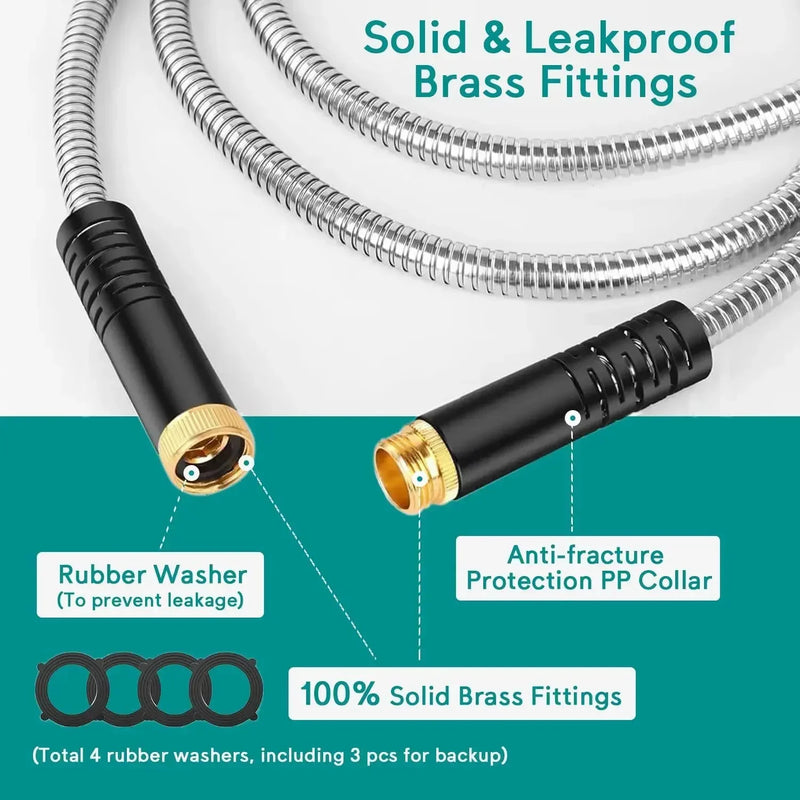 Danoz Waterblast - Stainless Steel Garden Hose Metal Water Hose Patio Outdoor RV Car Wash Hose Watering Gun Hose Gardening Accessories