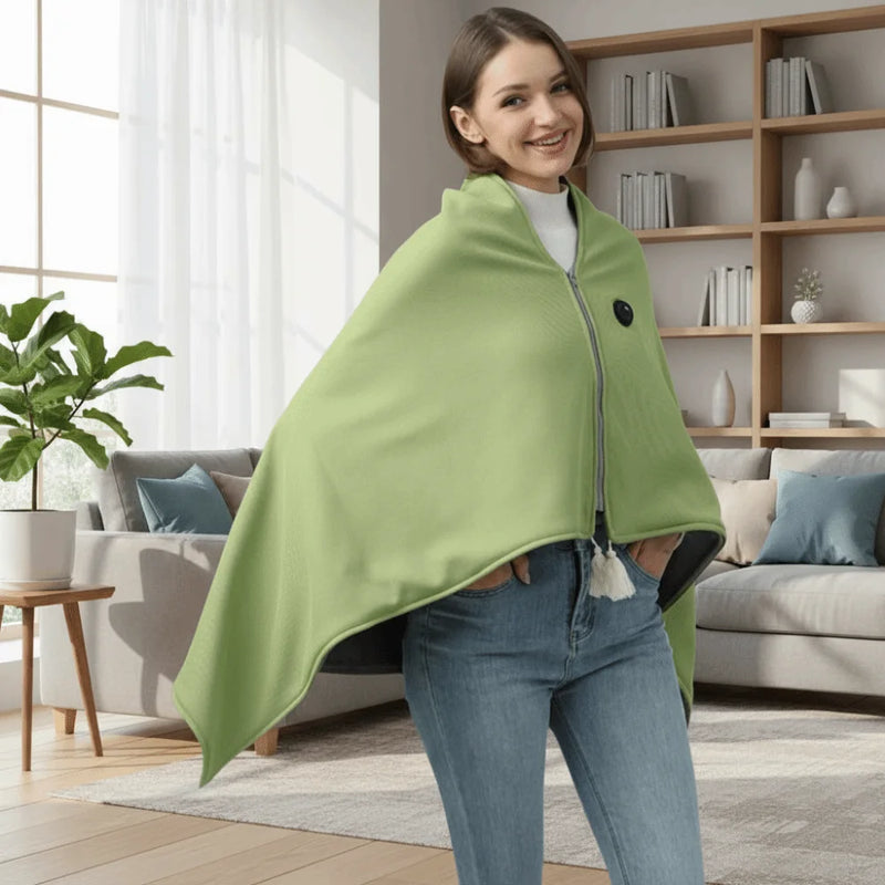 🧣 Danoz WinterSmart | USB Heated Warmer Shawl Blanket | 150×80cm | Fast Heating | Wearable | Washable | Car & Home Use | Beige, Red & Green