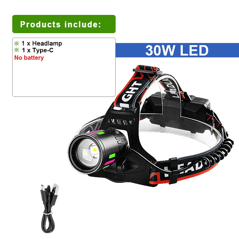 Danoz Lights - High Power 800W LED Headlight 500000000LM Super Bright Zoom Waterproof Headlamp Outdoor Camping Work Hunting Lantern