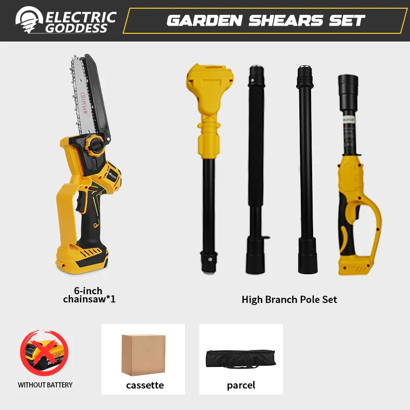 🌳 Danoz ToolSmart | Brushless 6" Electric Chainsaw & Pole Pruner | Telescoping Handle | 8m/s Chain | For Dewalt 20V Battery | Garden Tree Pruning