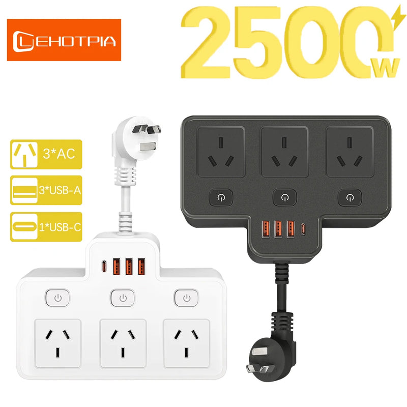 Danoz PowerSmart - Power Strip AU Multitap Wall Mounted Independent Switch Power Socket With USB C Charging Ports Network Filter Adapter - Buy 1 Get 1 Free!