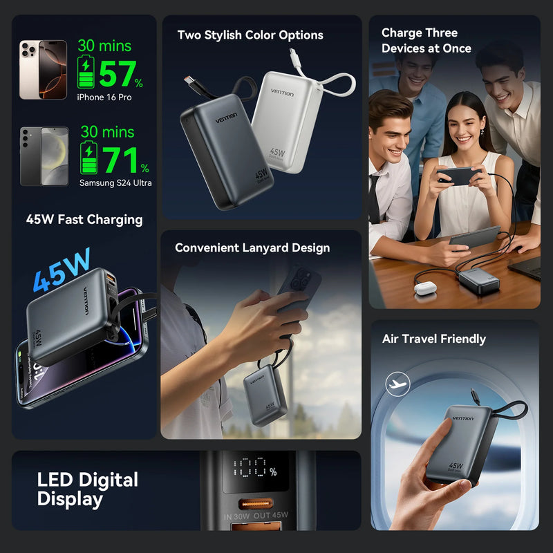 Portable charging device with features highlighted on a dark background