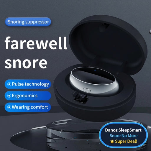 Snoring suppressor device with open case on a dark background