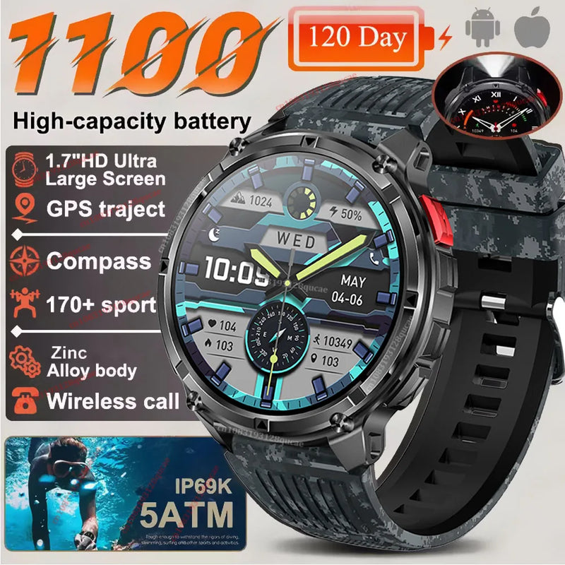 ⌚ Danoz WatchSmart | Ola Esporte T-Rex3 Ultra Smart Watch | 1100mAh | 1.7" AMOLED | Bluetooth 5.2 Calls | 100+ Sports | GPS | IP68 | LED Flashlight | 10 Colours