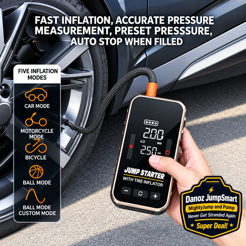🚗 Danoz JumpSmart Pro | 12V Car Jump Starter & Air Compressor | Portable Tyre Inflator, Power Bank & SOS Light | Free Postage!