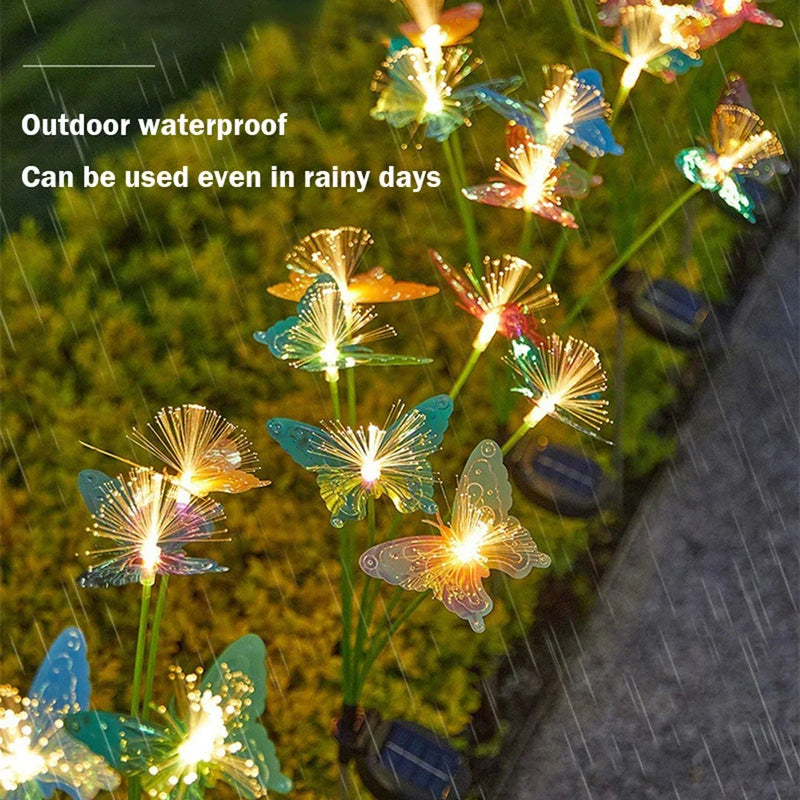 Danoz Lights - 6LEDs Solar-Powered Butterfly Fiber Optic Light - Waterproof Rechargeable Outdoor Garden Decor for Lawn, Yard, and Landscape - Buy 1 Get 1 Free!