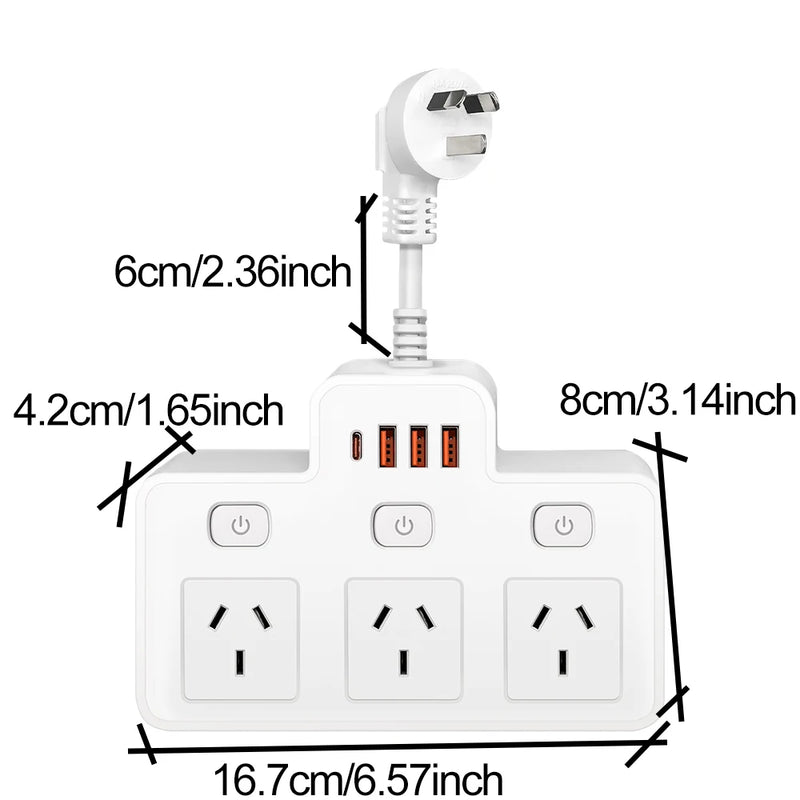 Danoz PowerSmart - Power Strip AU Multitap Wall Mounted Independent Switch Power Socket With USB C Charging Ports Network Filter Adapter - Buy 1 Get 1 Free!