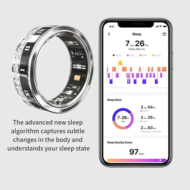 Danoz SmartRing - Diamond Smart Ring for Men Women Heart Rate Blood Oxygen Sleep monitoring IP68 Waterproof Sport Modes Ring For Android IOS