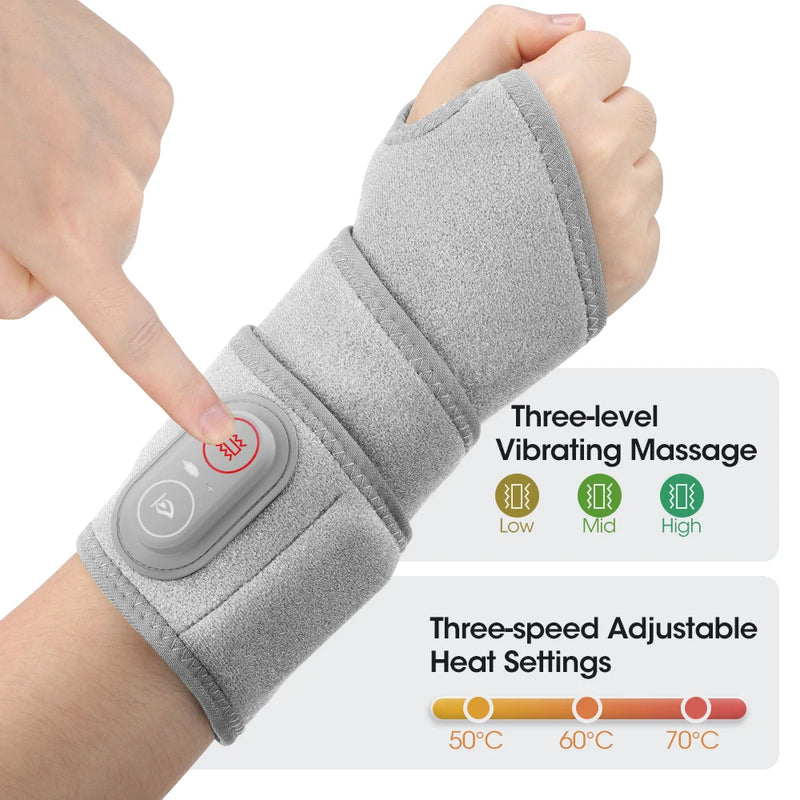 Danoz MassageSmart - USB Rechargeable, Infrared Heating Wrap Wrist Massager Pad Wristband Bandage with 660 & 850nm Light 3 Levels Vibration Joint Relax