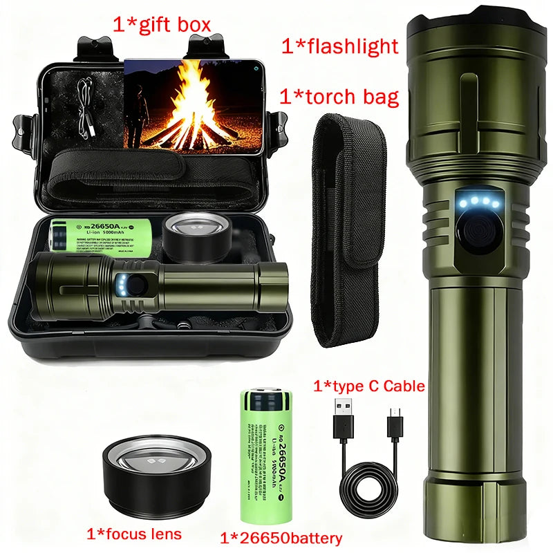 Danoz LightSmart Flashlight Lighter & Power Bank Combo, Rechargeable, Zoomable Super Bright Beam,5 Modes Flashlight for Outdoor Camping Emergency