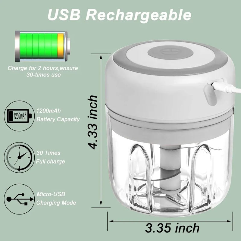 Danoz ChopperSmart - USB Rechargeable, 3 Blade, 250ML+110ML bundle Vegetable Chopper Food Chopper, Garlic Mincer