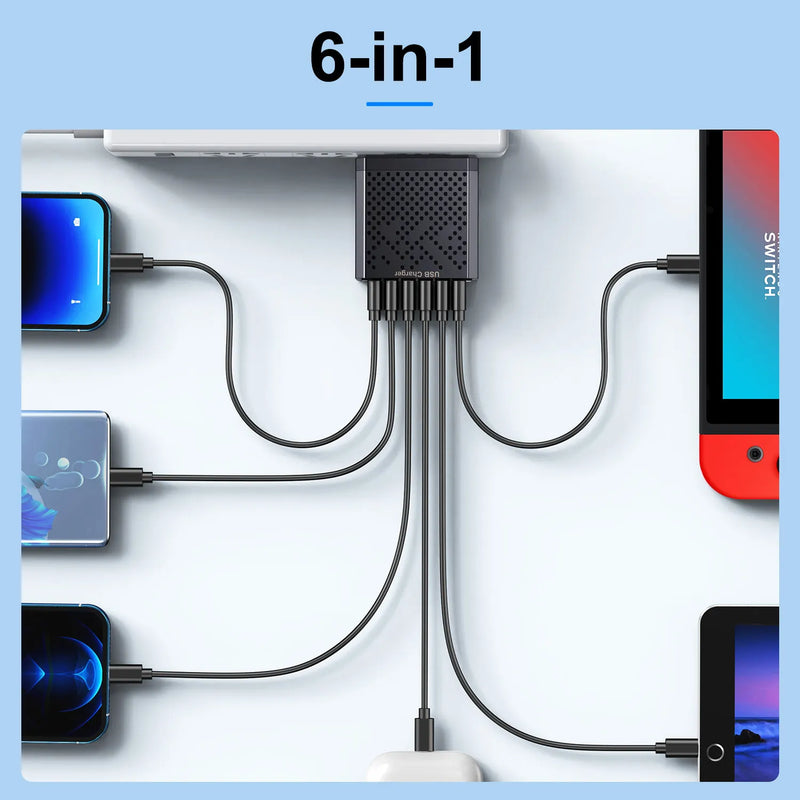 Danoz Smart - Fast Charger 6 IN 1 6 Ports Multii Charger USB Fast Charging Charger 3.1A QC3.0 Quick Charger Adapter Australian Charger - Buy 1 Get 1 Free