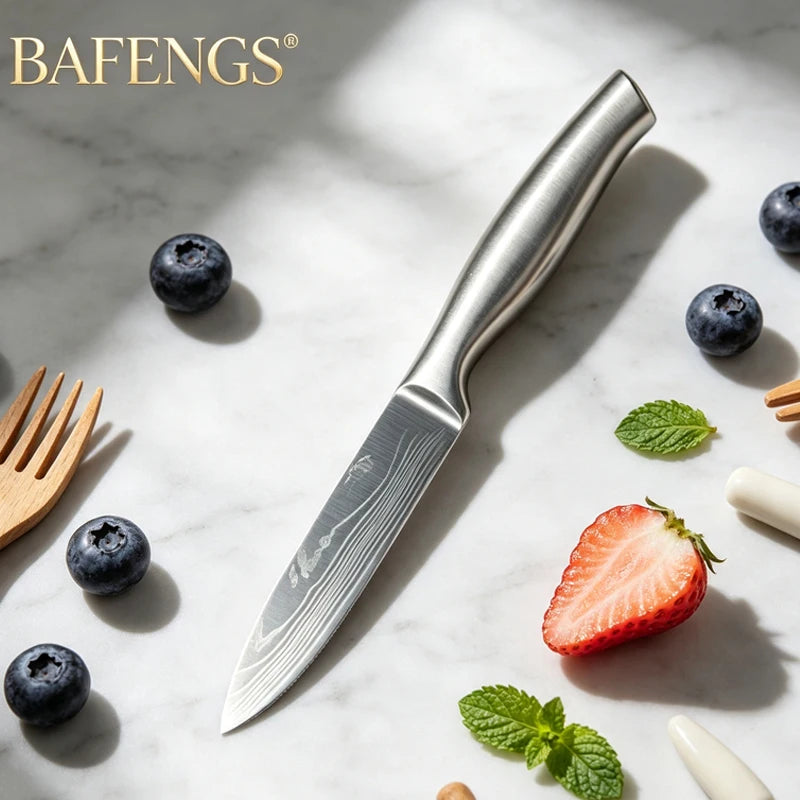 🔪 Danoz KnifeSmart | BAFENGS Professional Knife Set | Full Stainless Steel | Damascus Laser Pattern | Chef, Santoku, Bread & Utility | 2–5 Piece Options | Free Postage!