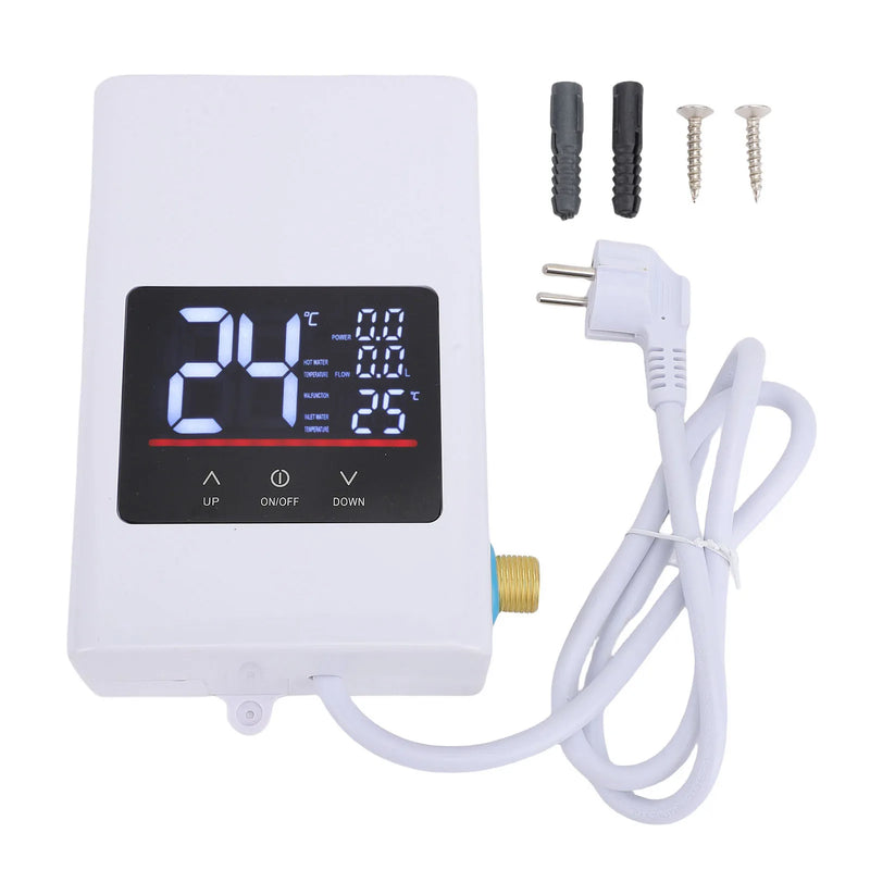 Danoz DIYSmart - Tankless Water Heater Electric Instant Hot with LCD Touch Digital Screen for Kitchen Bathroom Apartment Home White