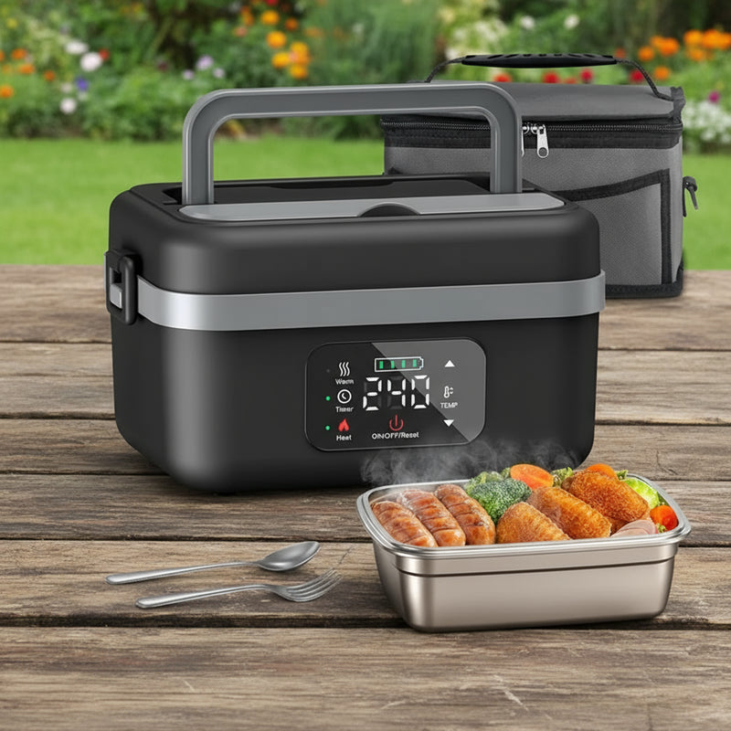 Keep your meals piping hot wherever you roam with this clever electric lunch box. The rechargeable heating system means no cords needed