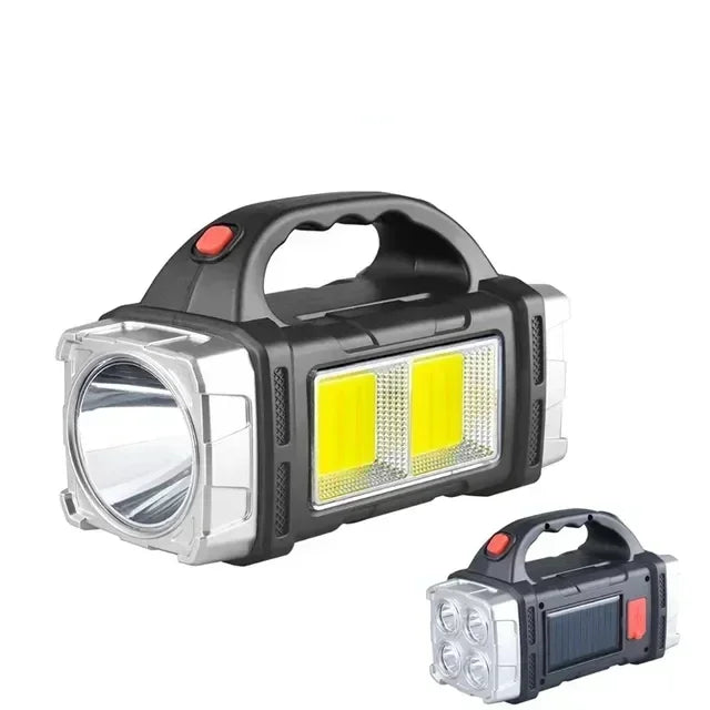 🔦 Danoz LightSmart | LED + COB Flashlight | Solar & USB Rechargeable | Power Bank | 300m Range | IP44 | Camping & Outdoor | Silver & Golden