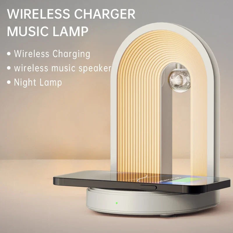 Danoz Phones - 3 in 1 Charger Station with Wireless Phone Charger, LED Night Light, Bluetooth Speaker,Portable Dimmable Music Speaker Charger T