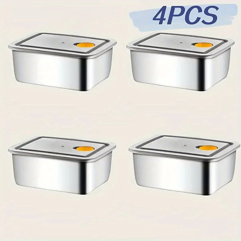 Danoz FoodSmart - 4 x Stainless Steel Food Storage Containers Set - Thickened Leakproof, BPA-Free Stackable for Fridge/Freezer/Pantry Organization