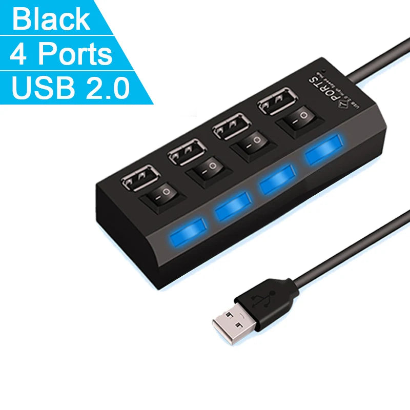 Danoz Smart - High Speed 4/7 Ports USB HUB 2.0 Adapter Expander Multi USB Splitter Multiple Extender with LED Lamp Switch for PC Laptop - Buy 1 Get 1 Free!