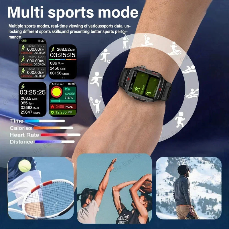 ⌚ Danoz TechSmart | Ola Esporte Military Outdoor Smart Watch | 1.73" HD | LED Flashlight | Bluetooth Calling | Heart Rate SpO2 | Life Waterproof ✨