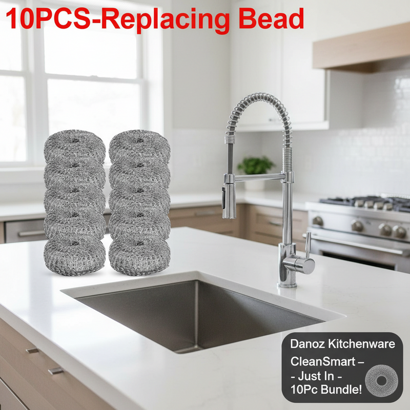 Danoz CleanSmart | Stainless Steel Kitchenware scrubber with Handle ✨ | Heavy Duty Wire Ball Scrubber | Rust-Proof Kitchen Cleaner | 6PCS or 10PC Replacement