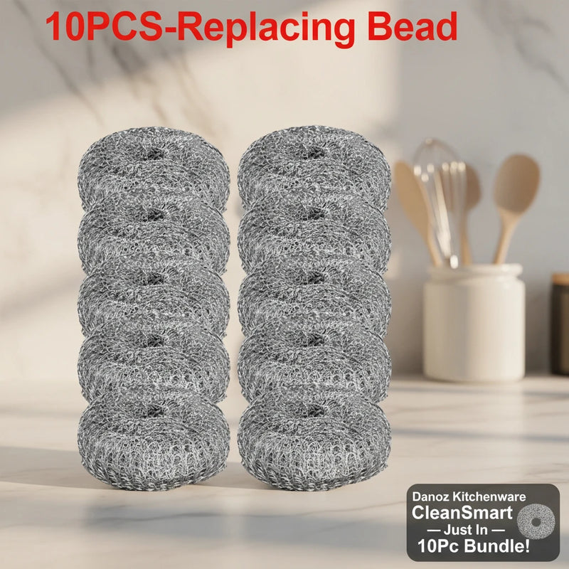 10 silver metal mesh replacement beads arranged in two columns of six on a white background, with red text at the top reading '10PCS-Replacing Bead'.