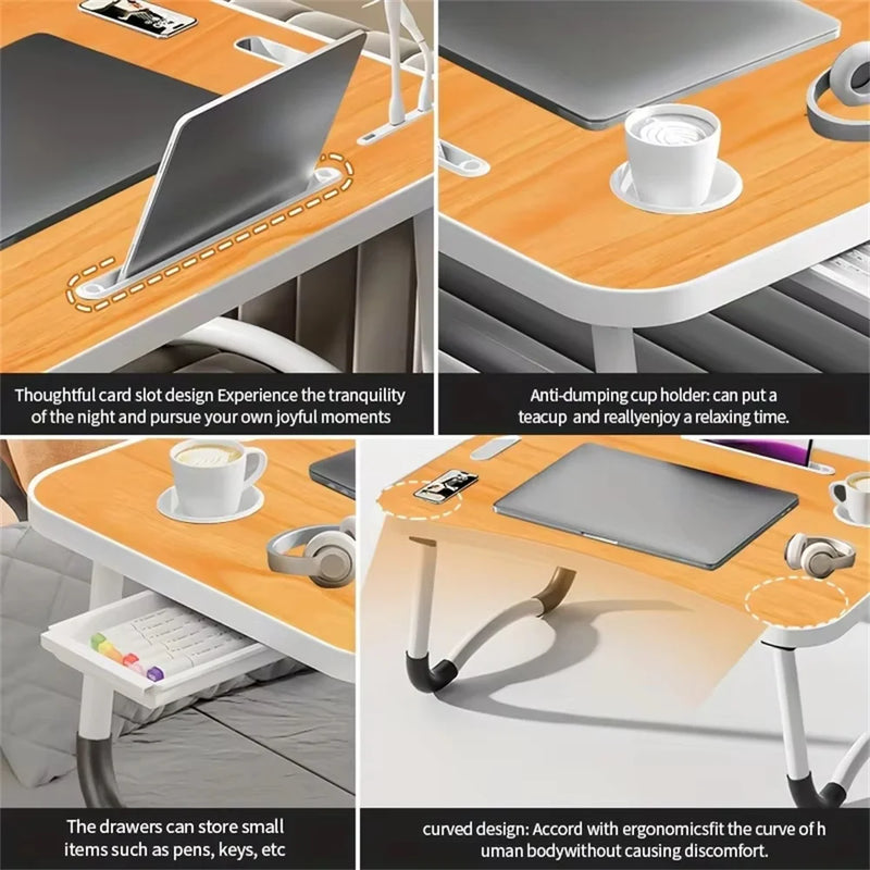 Danoz DeskSmart – Work, Study & Relax in Total Comfort! 💻✨ | Portable Foldable Laptop Desk with USB Ports, Storage Drawer & Cup Holder | Perfect for Bed, Couch & Home Office!