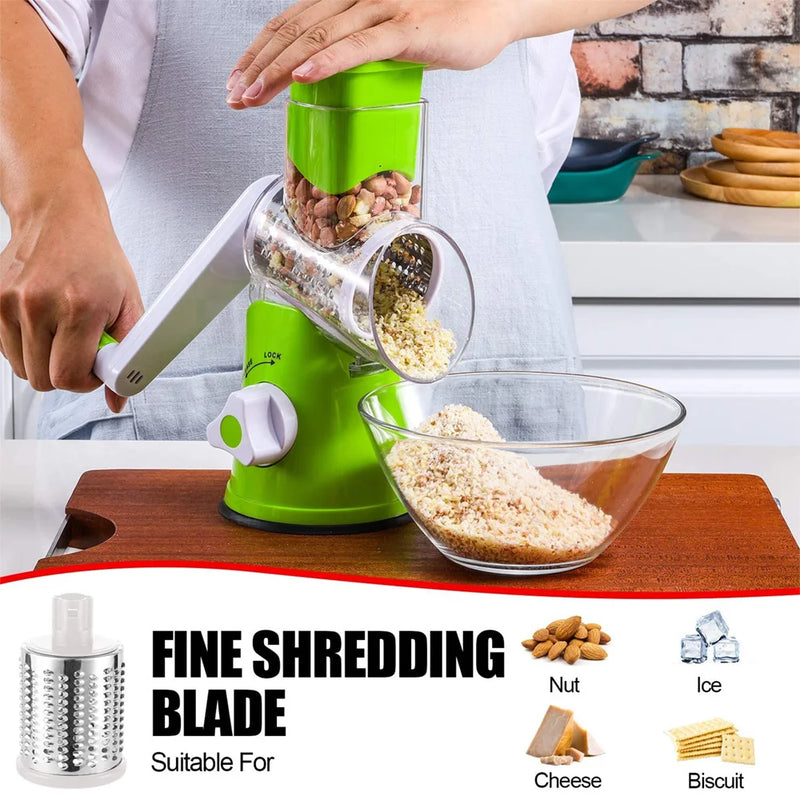 Say goodbye to tedious hand-grating . Our Danoz rotary grater spins through cheese, vegetables, potatoes, nuts, and more with minimal effort