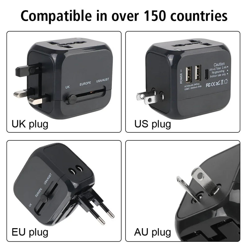 Danoz TravelSmart - All-in-One Wall Travel Charger Adapter - US EU UK AU Plugs with 2 USB & 1 Type C, Universal for Travel - Buy 1 Get 1 Free!
