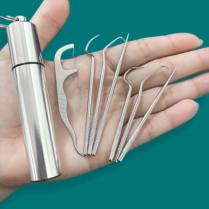 🦷 Danoz DentalSmart | 3-Pack Stainless Steel Reusable Toothpick Set | Tartar Removal | Tooth Flossing Tool | Portable Teeth Cleaner | Eco-Friendly Oral Care Bundle ✨😄