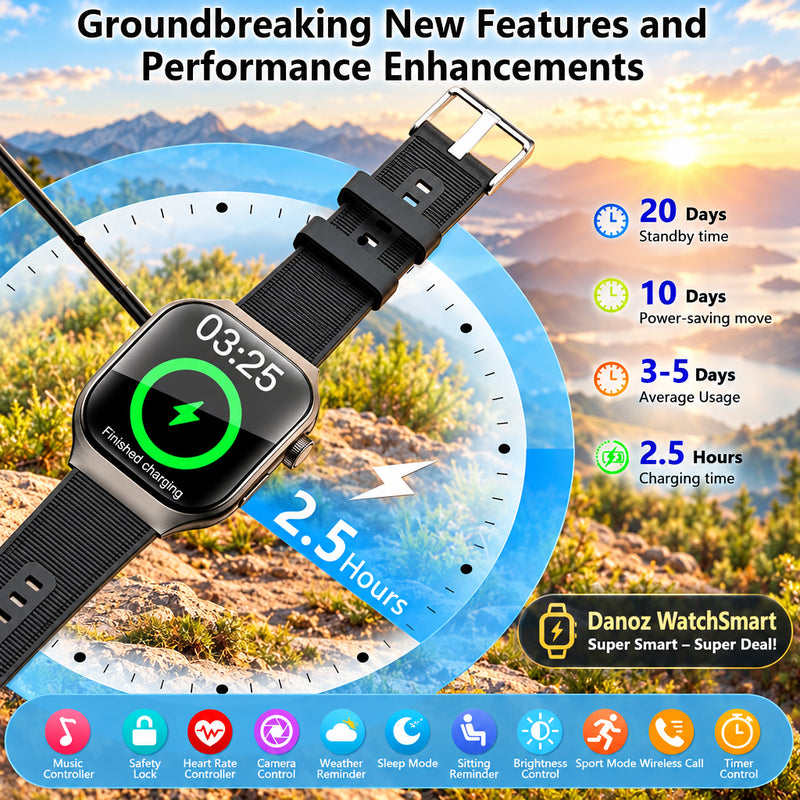 ⌚ Danoz WatchSmart | LAXASFIT H7 Smartwatch | 2.01” HD Curved Screen | Bluetooth Calling | Heart Rate & Health Monitor | Wireless Charging | Men & Women ✨