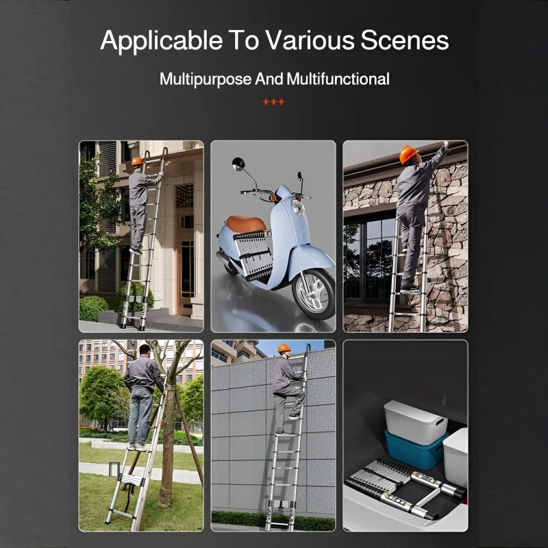Danoz DIYSmart - Lifting Telescopic Straight Ladder Stainless Steel, Thickened Multifunctional Safety Ladder Household and Trade Use