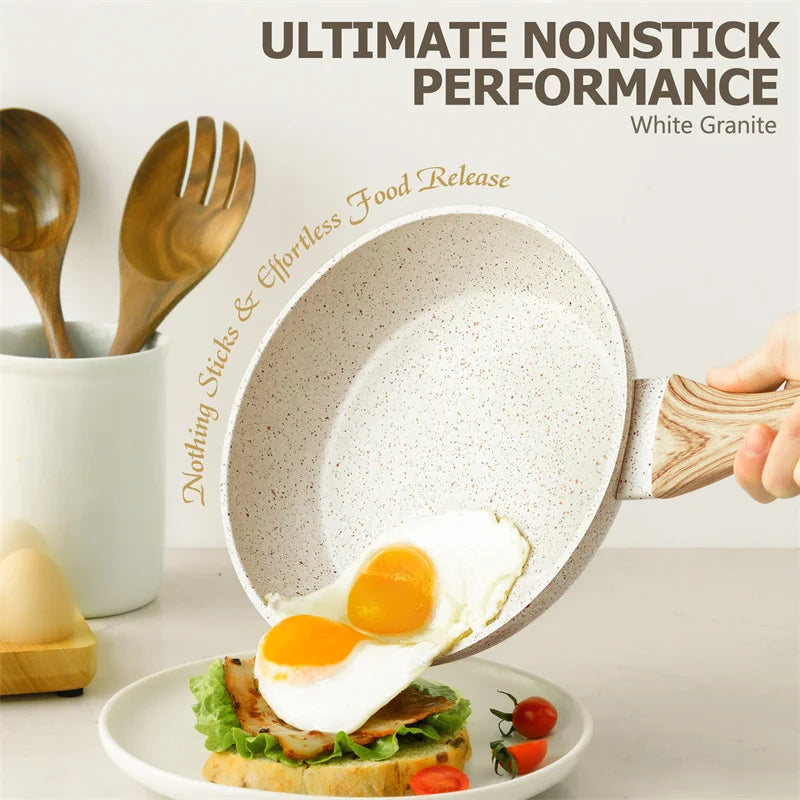 Cook up a storm with Danoz MICHELANGELO DuraStone 3-piece Granite Coated Frying Pan Set! with 5 years warranty.