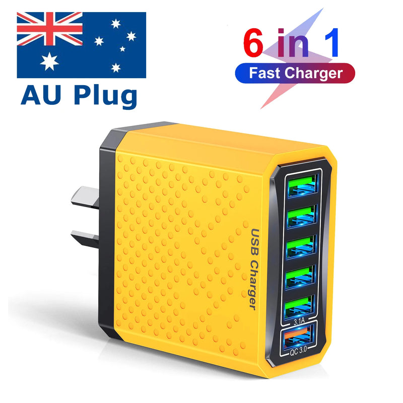 Danoz Smart - Fast Charger 6 IN 1 6 Ports Multii Charger USB Fast Charging Charger 3.1A QC3.0 Quick Charger Adapter Australian Charger - Buy 1 Get 1 Free