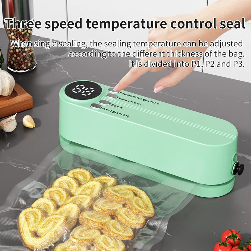 🍽️ Danoz KitchenSmart | HOMEFISH Mini Wireless Vacuum Sealer | Portable | LED Display | 3 Sealing Modes | 60kPa | Food & Bag Sealing | Green & Off White ✨